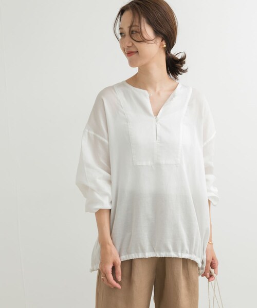 URBAN RESEARCH DOORS（アーバンリサーチドアーズ）の「リネンブレンドドロストチュニック（チュニック・レディース・OFF/NATURAL/INK BLK・M）」の6枚目の写真