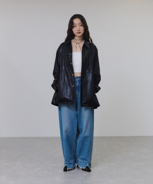 ADAM ET ROPE'（アダムエロペ）の「2WAYスリーブコーティングシャツブルゾン（ブルゾン・レディース・ブラック/カーキ・F）」の8枚目の写真