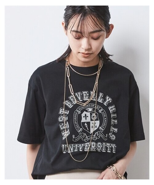 nissen（ニッセン）の「大きいサイズ 綿100％ロゴプリントＴシャツ シックスタイル（Tシャツ/カットソー・レディース・オフホワイト/ベージュ/黒・6L/8L/10L）」の4枚目の写真
