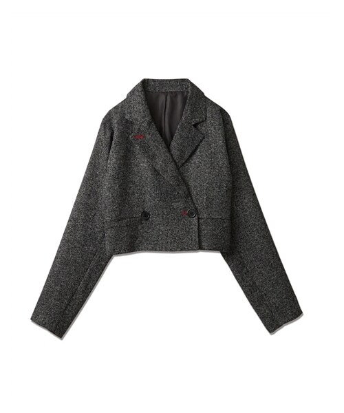nissen（ニッセン）の「起毛ツイードショート丈ジャケット（ジャケット/アウター・レディース・チャコール系/黒系・F）」の2枚目の写真