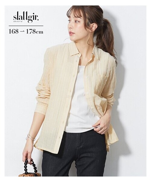 nissen（ニッセン）の「高身長　肌ざわりやわらかストライプシャツ（トールサイズ）（シャツ/ブラウス・レディース・イエロー/ブルー/オフホワイト・MTT/LTT/LLTT/3LTT/4LTT/5LTT）」の14枚目の写真