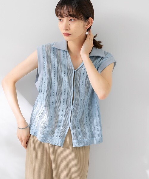 KBF（ケイビーエフ）の「レースノースリーブポロシャツ（ポロシャツ・レディース・L.BLUE/IVORY/BROWN・one）」の4枚目の写真