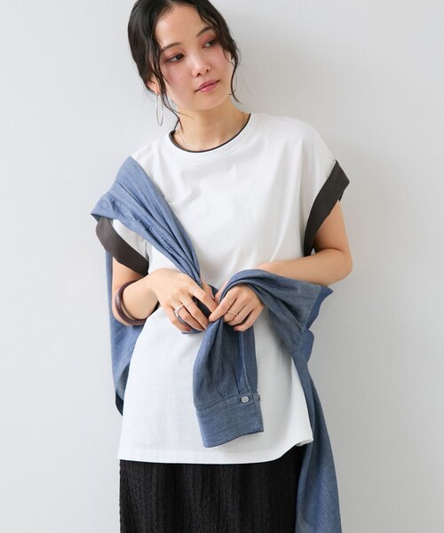 VIS(ビス)の「【WEB限定】天竺袖配色Tシャツ(Tシャツ/カットソー・レディース・ブラック/ライトグレー/オフホワイト・F)」の19枚目の写真