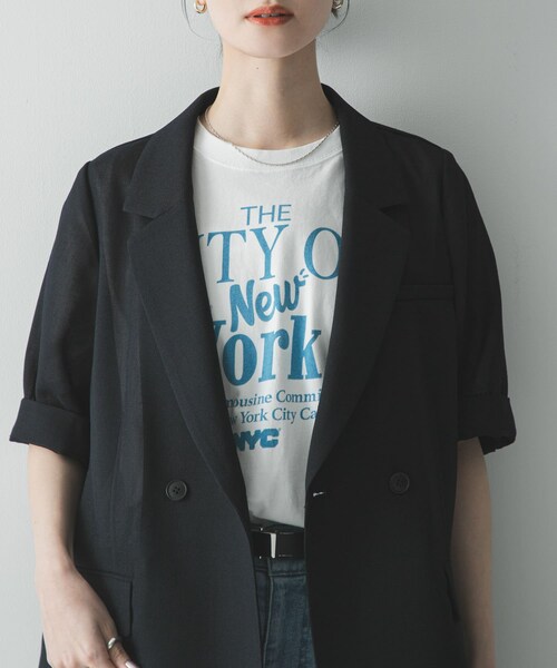 URBAN RESEARCH(アーバンリサーチ)の「シアーメッシュハーフスリーブジャケット(テーラードジャケット・レディース・BEIGE/D.NAVY・Free)」の19枚目の写真