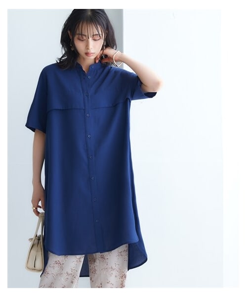 nissen（ニッセン）の「お手入れ簡単！麻混涼やかドライエックスバンドカラーシャツワンピース（吸汗速乾・イージーケア・毛玉防止・通気性）（ワンピース・レディース・ストーンホワイト/マリンネイビー/ナイルグリーン・S~M相当/L~LL相当/3L~4L相当/5L~6L相当/8L相当/10L相当）」の16枚目の写真