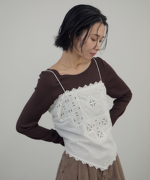 ADAM ET ROPE'（アダムエロペ）の「クロスレースマルチキャミソール（キャミソール・レディース・ブラック/オフホワイト・F）」の14枚目の写真