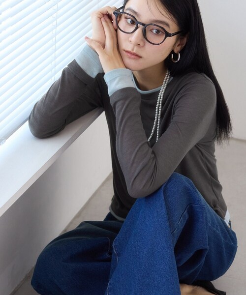 VIS(ビス)の「配色レイヤードシアーロンT(Tシャツ/カットソー・レディース・グレー/オフホワイト/ピンク・F)」の7枚目の写真