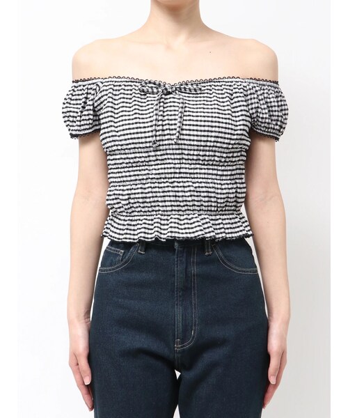 EMODA（エモダ）の「LACE POINT OFF SHOUKDER TOP（Tシャツ/カットソー・レディース・ホワイト/ブラウン/ライトミックス・F）」の13枚目の写真