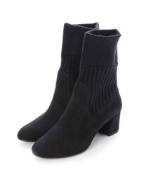 Riz raffinee（リズラフィーネ）の「リズ ラフィーネ Riz raffinee 【高機能】リブニットチャンキーヒールショートブーツ (ブラックコンビ）（ブーツ・レディース）」