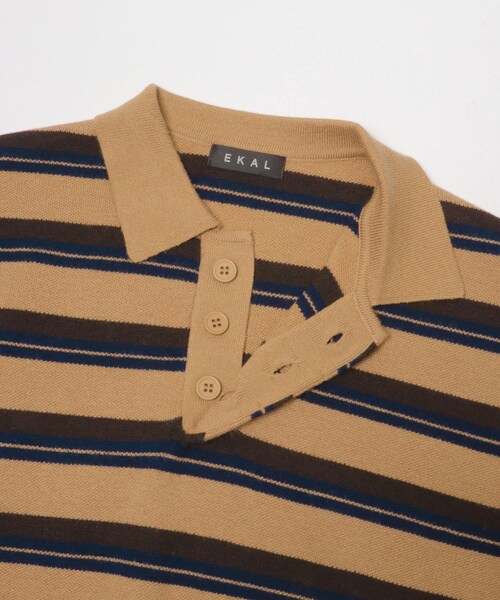 EKAL（エカル）の「ジャガードボーダーポロニット（ニット/セーター・レディース・ベージュ/ブラック/ブラウン・One）」の22枚目の写真