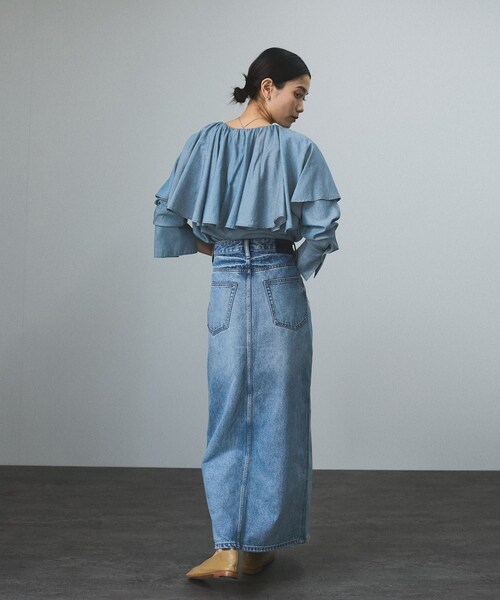 ADAM ET ROPE'(アダムエロペ)の「【WEB限定】リメイクライクデニムスリットスカート(デニムスカート・レディース・チャコール/ブルー系/サックス・M/S)」の19枚目の写真