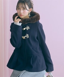 ＜大きいサイズ＞ミディ丈フェイクファーフードダッフルコート marun