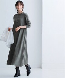 nissen | ワッフル素材ロング丈フレアワンピース（UVカット）(ワンピース)