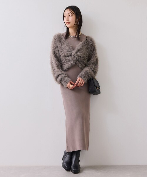 VIS（ビス）の「ねじりショートトップス付きロングニットワンピース/イージーケア（ワンピース・レディース・チャコール/キナリ/ベージュ・F）」の5枚目の写真
