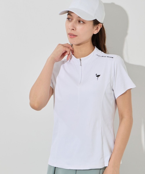 ROPE'(ロペ)の「ストレッチテレコボトルネック半袖プルオーバー/UV・吸水(Tシャツ/カットソー・レディース・ブラック/ホワイト・L/M/S/XL)」の5枚目の写真