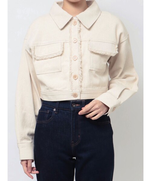 EVRIS（エヴリス）の「フリンジツイルショートジャケット（ミリタリージャケット・レディース・アイボリー/ブラック/ブルー・F）」の3枚目の写真