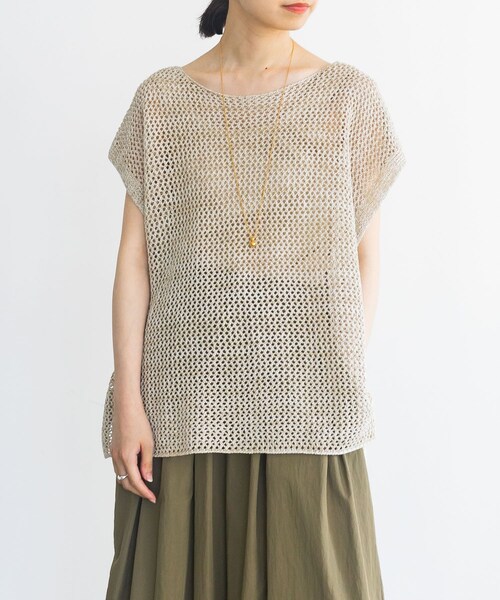 URBAN RESEARCH（アーバンリサーチ）の「メランジメッシュニット（ニット/セーター・レディース・CHARCOAL/BEIGE/GREEN・FREE）」の14枚目の写真