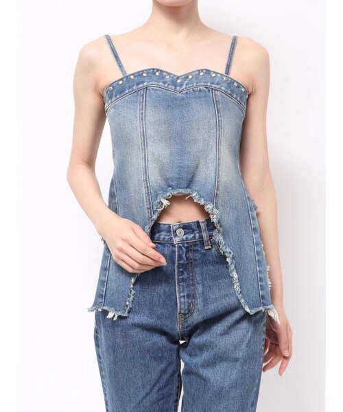 EVRIS（エヴリス）の「スタッズモチーフデニムキャミ【セットアップ着用可能】（キャミソール・レディース・アイスブルー/インディゴ・F）」の3枚目の写真