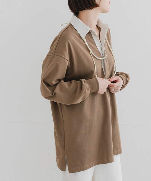 URBAN RESEARCH ROSSO（アーバンリサーチロッソ）の「F by ROSSO　ラガーチュニックプルオーバー（Tシャツ/カットソー・レディース・BEIGE/NAVY・FREE）」の4枚目の写真