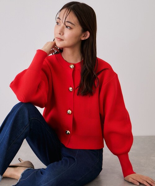 Jayro(ジャイロ)の「ビッグ釦柄切替バルーンカーディガン(カーディガン/ボレロ・レディース・ブラック/オフホワイト/オレンジ・F)」の3枚目の写真