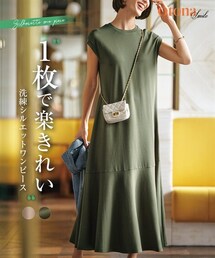 ウミガメ　半袖　ワンピース　Ｍ〜3L　ベネトン　カーキ　新品 ニッセン 大きい胸専用 レディース ワンピース 洗える 着やせ