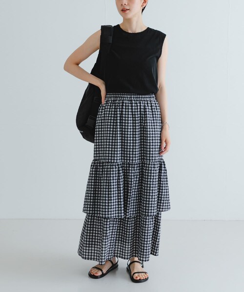URBAN RESEARCH（アーバンリサーチ）の「サッカーティアードロングスカート（スカート・レディース・CHECK/BLACK・FREE）」の20枚目の写真