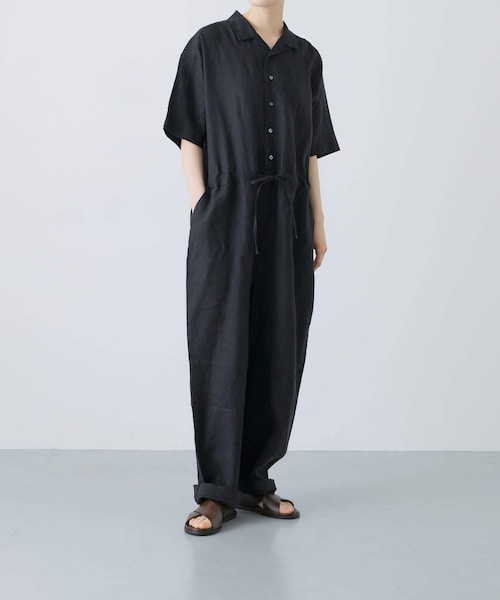 かぐれ（カグレ）の「リネンハーフスリーブオールインワン（サロペット/オーバーオール・レディース・BLACK/GREGE/CHARCOAL・FREE）」の13枚目の写真