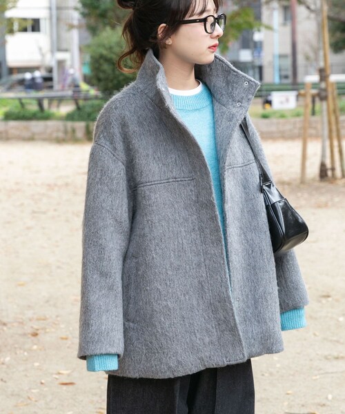 ITEMS URBANRESEARCH（アイテムズ アーバンリサーチ）の「スタンドカラーオーバージャケット（テーラードジャケット・レディース・BLU/CML/GRY・Free）」の7枚目の写真