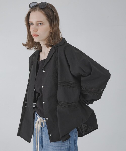 URBAN RESEARCH Sonny Label（アーバンリサーチサニーレーベル）の「ブロッキングレースコットンシャツジャケット（テーラードジャケット・レディース・キナリ/ブラック・Free）」の14枚目の写真