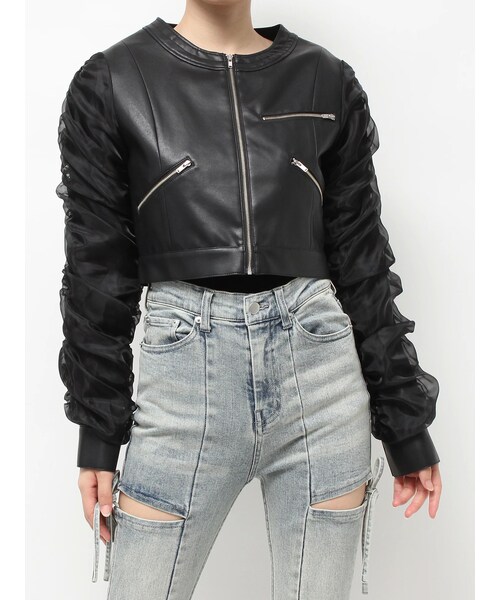 RESEXXY（リゼクシー）の「シアースリーブ合皮ブルゾン（ブルゾン・レディース・アイボリー/チャコールグレー/ブラック・F）」の3枚目の写真