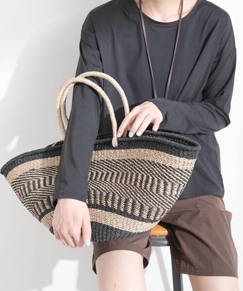 URBAN RESEARCH Sonny Label（アーバンリサーチサニーレーベル）の「BAGMATI　アバカボーダーバッグ（かごバッグ・レディース・NAT/BLK/NAT/CHOCO・One）」の3枚目の写真