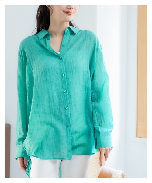 nissen（ニッセン）の「大きいサイズ ゆるシルエットガーゼシャツ（シャツ/ブラウス・レディース・ピンク/ターコイズグリーン/オフホワイト/黒・L~LL相当/3L~4L相当/5L~6L相当/8L相当/10L相当）」の16枚目の写真