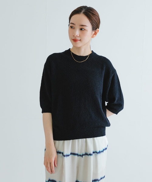 URBAN RESEARCH(アーバンリサーチ)の「ブークレハーフスリーブニット(ニット/セーター・レディース・NAVY/RED/OFF・FREE)」の2枚目の写真