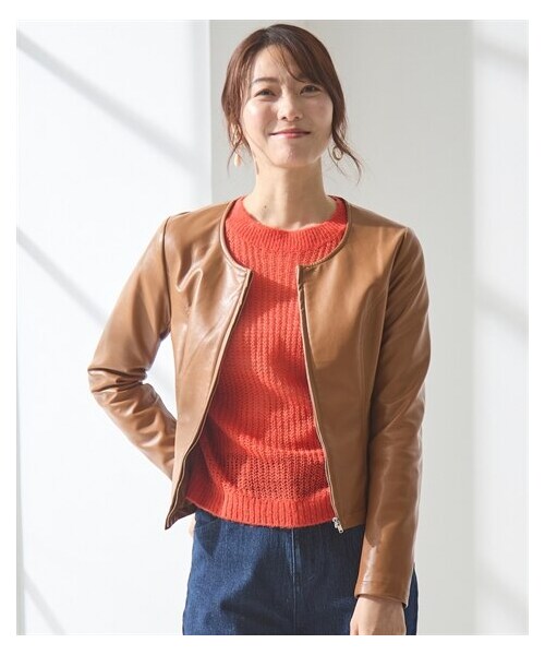 nissen（ニッセン）の「フェイクレザーノーカラージャケット【OtonaSMILE】（ジャケット/アウター・レディース・黒/キャメル・M/L/LL/3L/4L/5L/6L）」の11枚目の写真