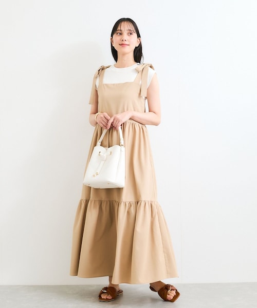 VIS（ビス）の「【WEB限定】ロングストラップリボンティアードワンピース（ワンピース・レディース・ブラック/ベージュ・F）」の4枚目の写真