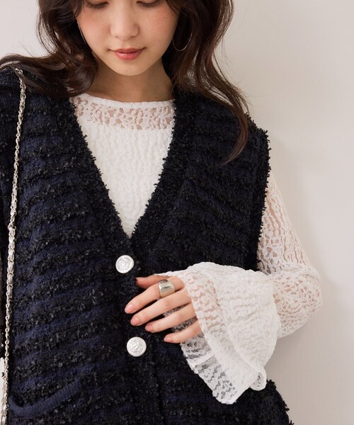 VIS(ビス)の「ツイードニットベスト/イージーケア(ベスト・レディース・キナリ系/ネイビー系・F)」の7枚目の写真