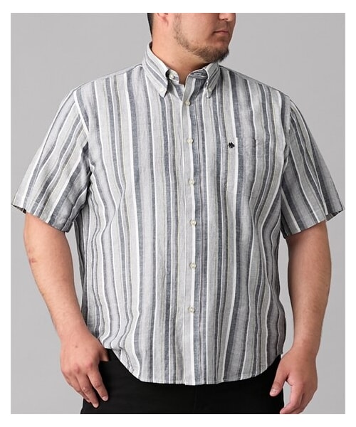 nissen（ニッセン）の「綿麻素材ストライプ半袖シャツ　POLO BCS【大きいサイズ】（シャツ/ブラウス・メンズ・010ネイビーストライプ/510ブルーストライプ・3L/4L/5L）」の3枚目の写真