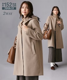 nissen | 小さいサイズ　ウールテックフード付きロングコート　低身長さん・小柄女性(ノーカラーコート)