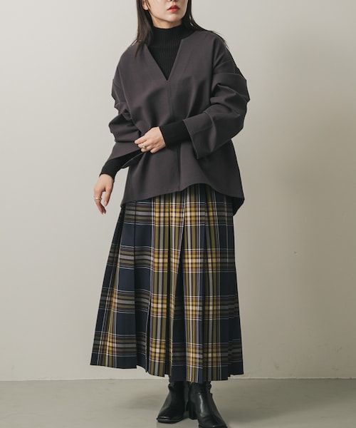 SENSE OF PLACE by URBAN RESEARCH（センスオブプレイスバイアーバンリサーチ）の「スキッパールーズトップ（その他トップス・レディース・IVORY/CAMEL/CHARCOAL・one）」の2枚目の写真