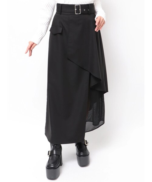 MURUA（ムルーア）の「レイヤードハイウエストスカート（スカート・レディース・ブラック/ベージュ・1/2）」の5枚目の写真