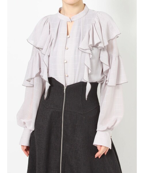 dazzlin（ダズリン）の「バイカラーラインフリルブラウス（シャツ/ブラウス・レディース・アイボリー/グレー/ブラック/パープル・F）」の10枚目の写真