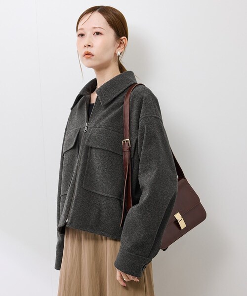 ROPE' PICNIC（ロペピクニック）の「ジャージーメルトンシリーズ ポケット付きジップブルゾン/リンクコーデ（ブルゾン・レディース・チャコール/ライトグレー/ブラウン系/ベージュ・F）」の9枚目の写真