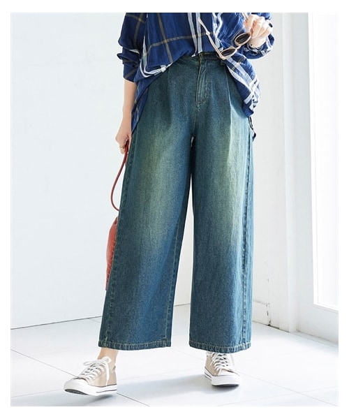 nissen（ニッセン）の「大きいサイズ 【すっきり魅せ設計】綿１００％アンクル丈デニムワイドパンツ（ゆったりヒップ）（選べる２レングス）（デニムパンツ・レディース・ブリーチ/インディゴブルー/オーバーダイブラウン・L/LL/3L/4L/5L/6L/8L/10L）」の17枚目の写真