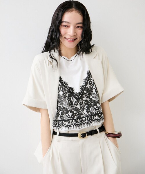 VIS(ビス)の「トロンプルイユプリントTシャツ(Tシャツ/カットソー・レディース・チャコール/ホワイト・F)」の5枚目の写真