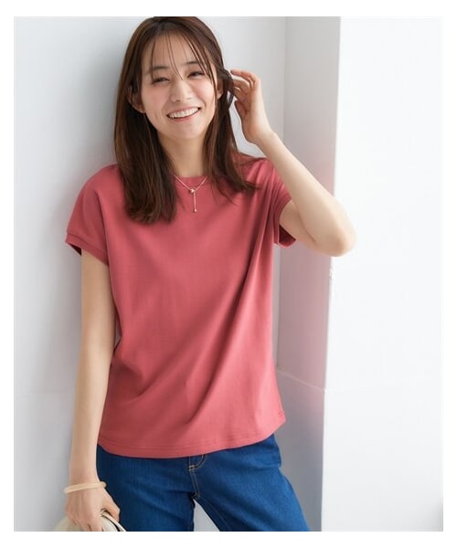 nissen（ニッセン）の「ＵＶカット綿１００％フライス素材フレンチスリーブＴシャツ（Tシャツ/カットソー・レディース・オフホワイト/黒/ダスティ―ピンク/ブルー/ディープグリーン/ブラッドオレンジ/トープ/グレージュ/ローズ/ラベンダー/不要品番/シュガーピンク・S/M/L/LL/3L）」の9枚目の写真