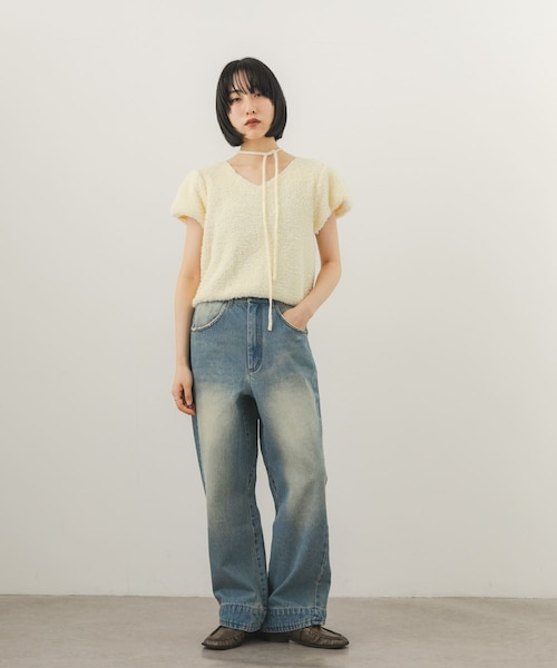 KBF（ケイビーエフ）の「ループニットパフスリーブトップス（ニット/セーター・レディース・IVORY/BLACK・One）」の8枚目の写真