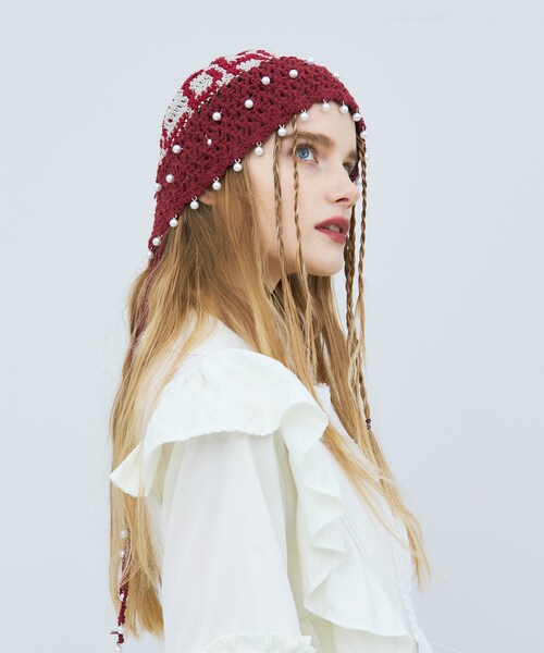 THE GOODLAND MARKET（ザグッドランドマーケット）の「old honey　58℃ KNIT CAP（ニットキャップ/ビーニー・レディース・BLACK/RED・Free）」の2枚目の写真