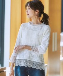 nissen | 【カットソー裏地付】総レースブラウス（ウォッシャブル）(シャツ/ブラウス)