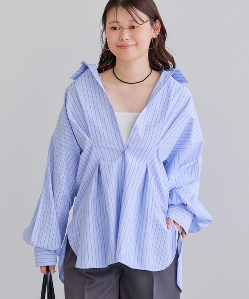 VIS（ビス）の「【WEB限定】ウエストタックシャツ（シャツ/ブラウス・レディース・ホワイト/ブルー系/ピンク/イエロー・F）」の19枚目の写真