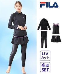 nissen（ニッセン）の「FILA 長袖トップス＆キュロット付タンクフィットネス水着４点セット（水着・メンズ）」